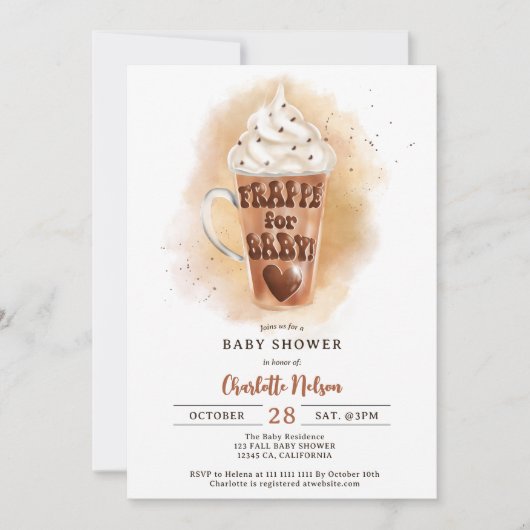 秋コーヒーイラストレーション水の色ベビーシャワー 招待状 (正面)