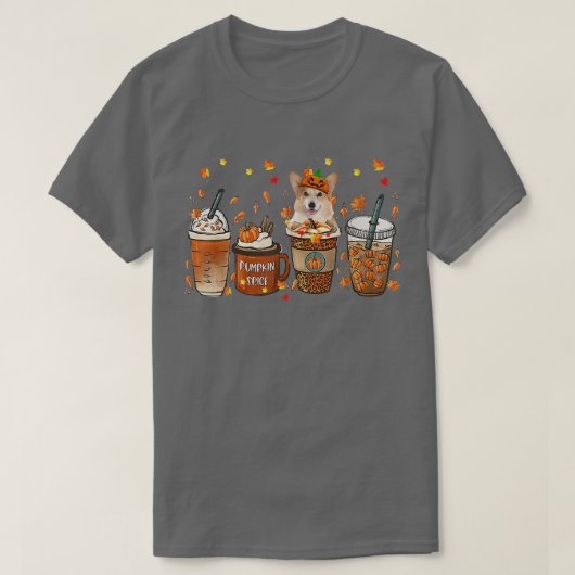 秋コーヒーカボチャのスパイスラテアイス秋コルギ –  Tシャツ (デザイン正面)