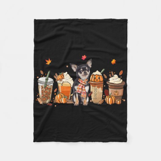 秋コーヒーカボチャスパイスラテアイスティンオータムチワ フリースブランケット (正面)
