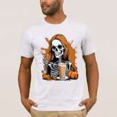 秋コーヒースケルトンハロウィーン Tシャツ (正面)