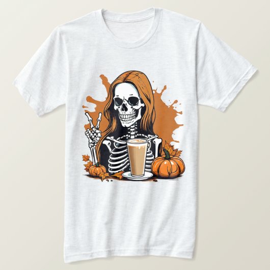 秋コーヒースケルトンハロウィーン Tシャツ (デザイン正面)