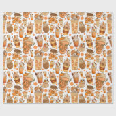 秋コーヒーラテパンプキンパターン ラッピングペーパー (フラット)