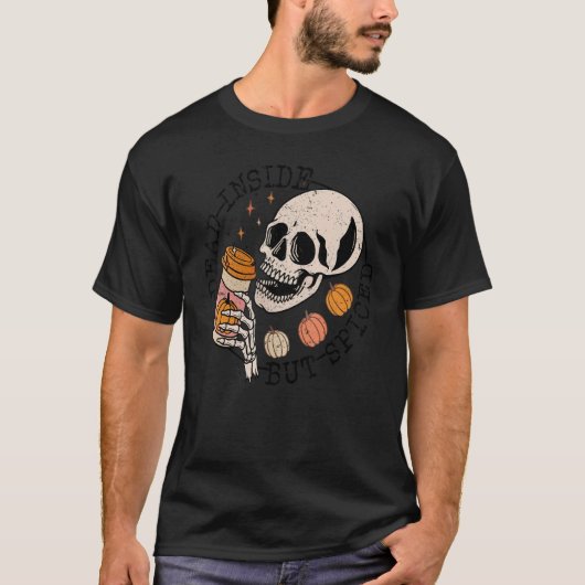 秋コーヒー骨格の中で死んでいるがスパイスかぼちゃ Tシャツ (正面)
