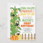 秋コーンメイズパンプキンボーイ誕生日 招待状 (正面)