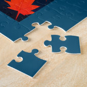 秋ゴールデンオ葉レンジネイビーブルー背景 ジグソーパズル (側面)