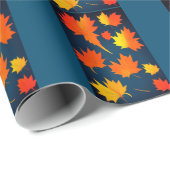 秋ゴールデンオ葉レンジネイビーブルー背景 ラッピングペーパー (ロールコーナー)