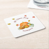 秋サッカーパンプキンラテ水彩 スクエアペーパーコースター (アングル)