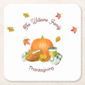 秋サッカーパンプキンラテ水彩 スクエアペーパーコースター (正面)