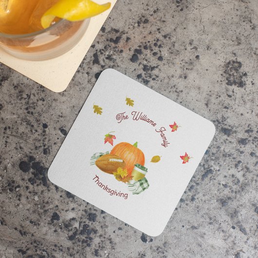 秋サッカーパンプキンラテ水彩 スクエアペーパーコースター