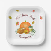 秋サッカーパンプキンラテ水彩 ペーパープレート (正面)