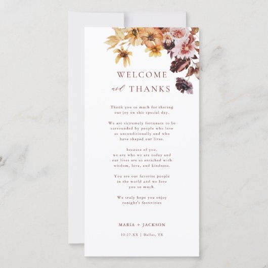 秋サンキューウェルカムと感謝してい座席表 サンキューカード (正面)