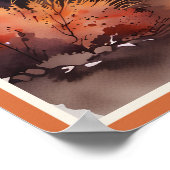 秋サンセットオンザマウンテンウォーターカラーマフェイクット ポスター (角)