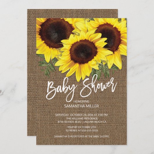 秋サンフラワーニュートラルベビーシャワー 招待状 (正面/裏面)