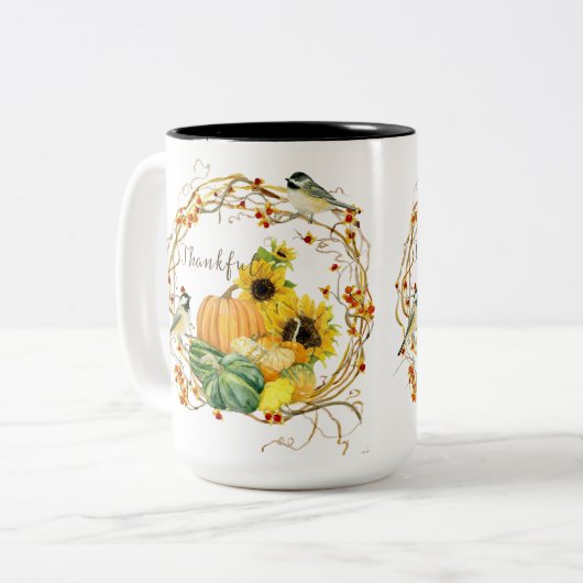 秋サンフラワーフローラカボチャ水彩 ツートーンマグカップ (正面左)