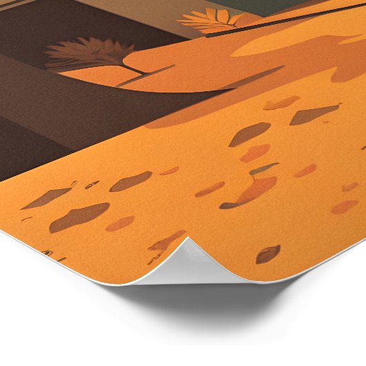 秋シティー素朴スケープ赤黄褐色 ポスター (角)