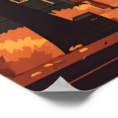 秋シティ通り素朴オレンジレッドイエローブラウン ポスター (角)