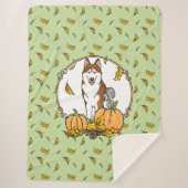 秋シベリアのハスキー（赤）カボチャ葉ンの可愛い シェルパブランケット (正面)