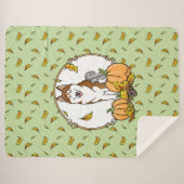 秋シベリアのハスキー（赤）カボチャ葉ンの可愛い シェルパブランケット (正面(横))