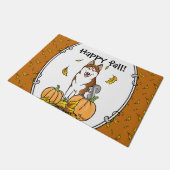 秋シベリアのハスキー(赤)カボチャ葉ンの可愛い ドアマット (アングル)