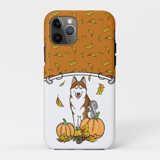 秋シベリアのハスキー(赤)カボチャ葉ンの可愛い Case-Mate iPhoneケース (裏面)