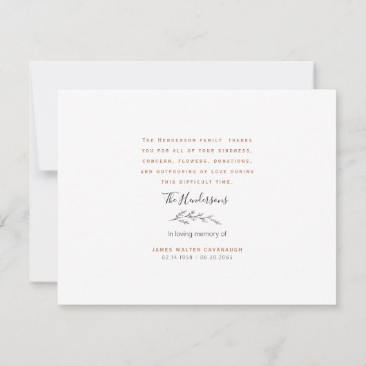 秋シンプルの葉物葬式ありがとうお名前&日付 サンキューカード (裏面)