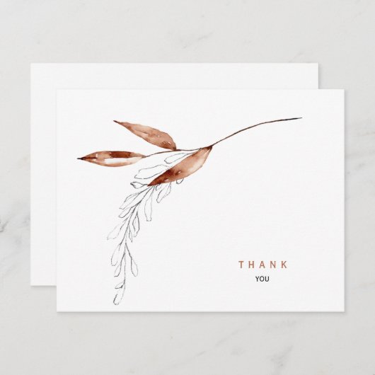 秋シンプルの葉物葬式ありがとうお名前&日付 サンキューカード (正面/裏面)