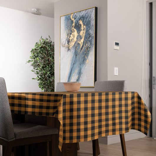 秋シンプルオータムオレンジバッファローチェック テーブルクロス