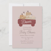 秋シンプルカボチャのニュートラルワゴンベビーシャワー 招待状 (正面)