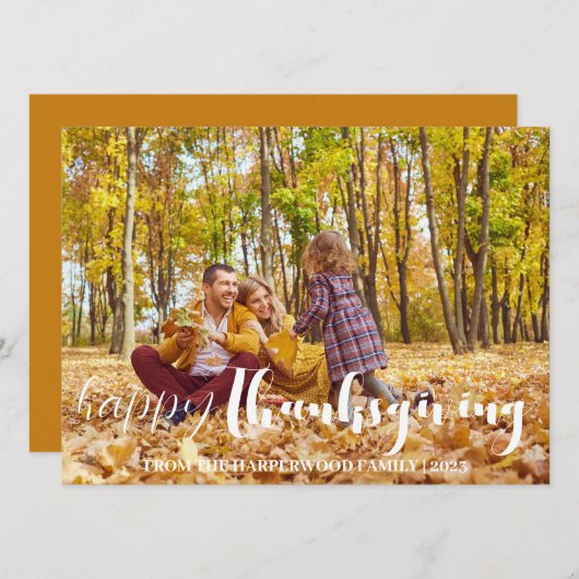 秋シンプルタイポグラフィ感謝家族の写真 シーズンカード (正面/裏面)