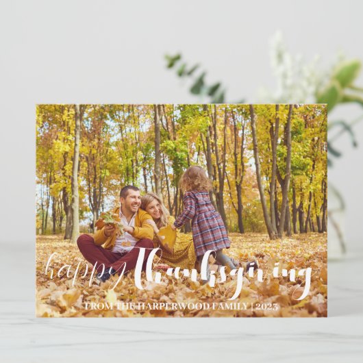 秋シンプルタイポグラフィ感謝家族の写真 シーズンカード (スタンド正面)