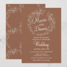 秋シンプルテラコッタグリーンリーラインリース 招待状