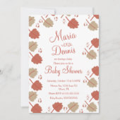 秋シンプルテラコッタヌエトル葉ルベビーシャワー 招待状 (正面)