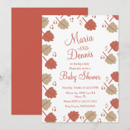秋シンプルテラコッタヌエトル葉ルベビーシャワー 招待状