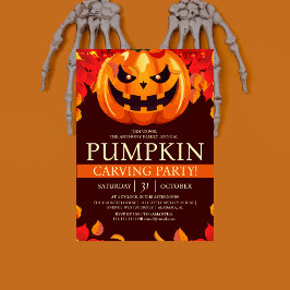 秋シンプルパンプキンカービングパーティーハロウィン不気味 招待状