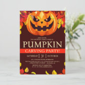 秋シンプルパンプキンカービングパーティーハロウィン不気味 招待状 (スタンド正面)