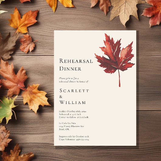 秋シンプルリーフクリームズ結婚リハーサルディナー 招待状