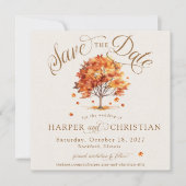 秋シンプルリーフツリーベージュフォトア結婚ンズオータム セーブザデート (正面)