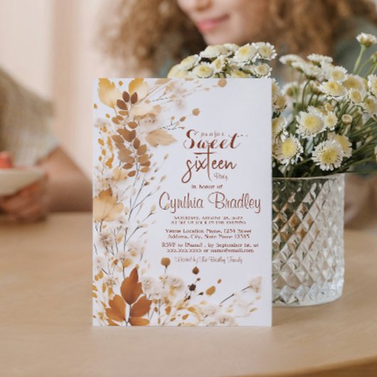 秋シンプルSweet sixteen誕生日パーティー 招待状