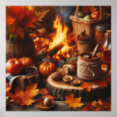 秋シーズンのカボチャとキャンプファイアAIポスター ポスター (正面)