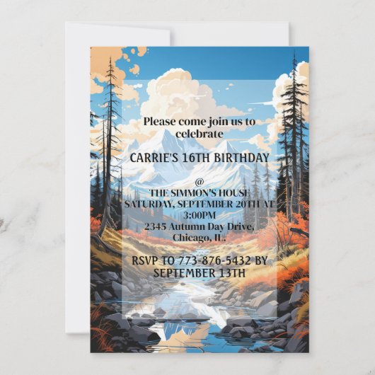 秋シーズンアウトドア誕生日パーティー 招待状 (正面)