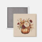 秋シーズンウォーター色のカボチャと花 –  マグネット (正面/裏面)