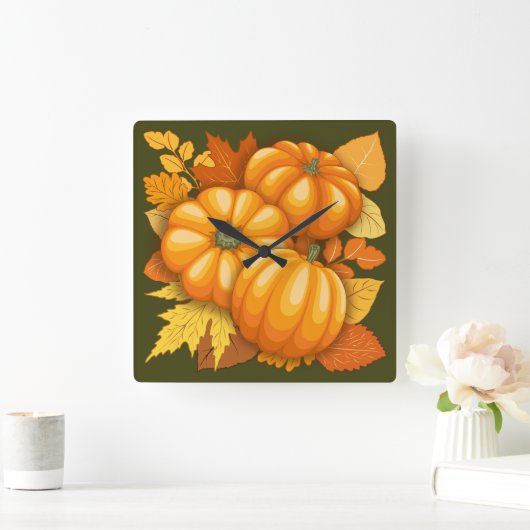 秋シーズンハロウィンカボンプキンパターン スクエア壁時計 (ホーム)