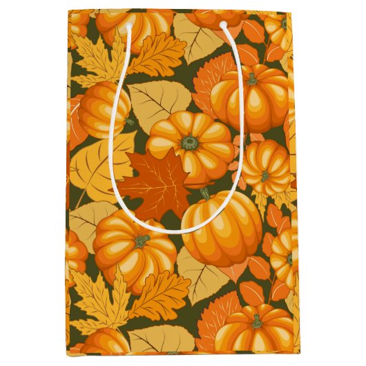 秋シーズンハロウィンカボンプキンパターン ミディアムペーパーバッグ (正面)