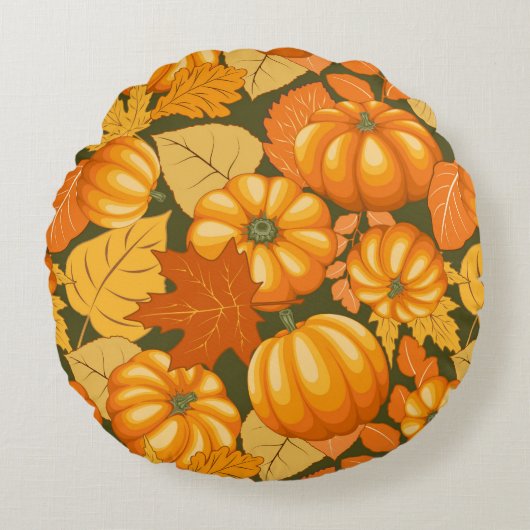 秋シーズンハロウィンカボンプキンパターン ラウンドクッション (正面)