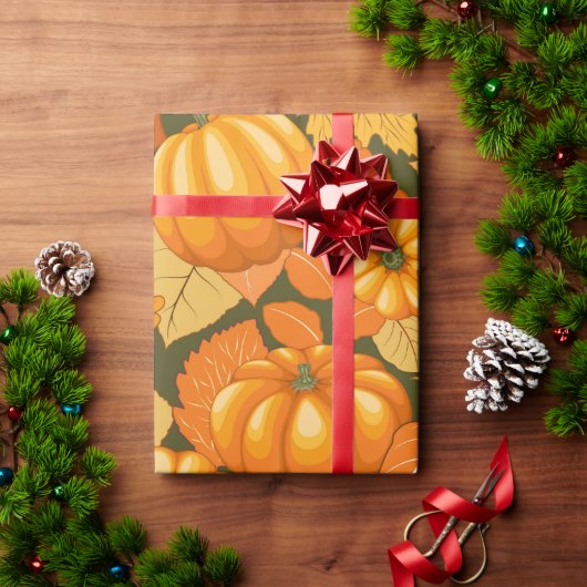 秋シーズンハロウィンカボンプキンパターン ラッピングペーパー (クリスマスギフト)