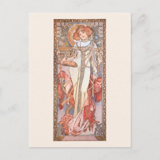 秋シーズンファッションイラストレーションアルフォンスミュシャ ポストカード (正面)