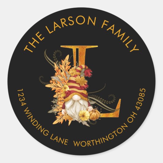 秋シーズン格言モノグラムレターL住所 シール (正面)