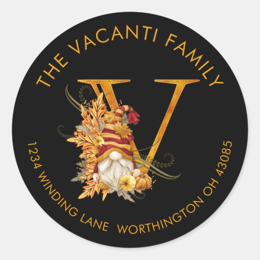 秋シーズン格言モノグラムレターV住所 シール (正面)