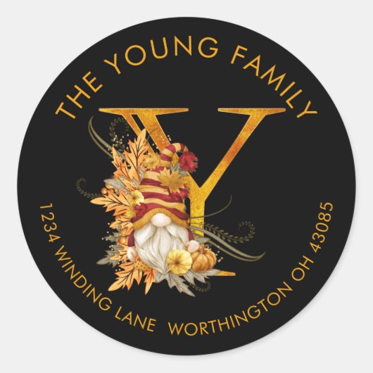 秋シーズン格言モノグラムレターY住所 シール (正面)