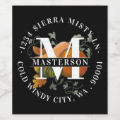 秋シーズン秋ハーベストモノグラムパーソナライズされた ワインラベル (シングルラベル)